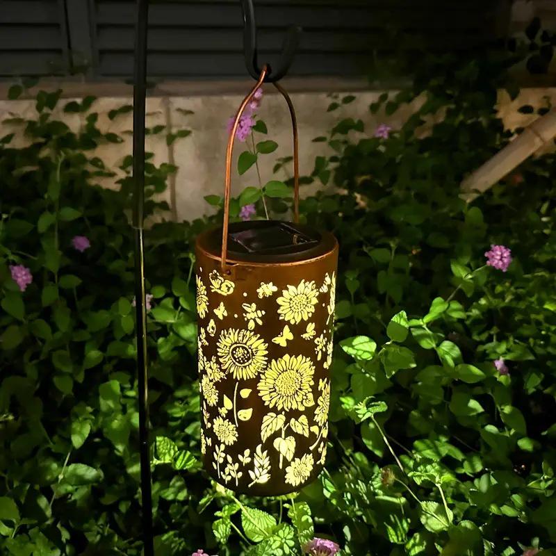 Solar LED Sunflower Hanging Lamp: Waterproof Wrought Iron Outdoor Courtyard Light
