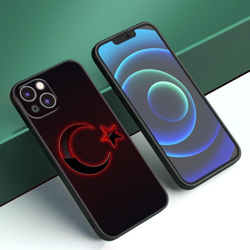 თურქეთის დროშის შავი სილიკონის ტელეფონის ქეისი Apple iPhone 12 13 Mini 11 14 15 Pro Max 7 8 Plus X XR XS SE 2020 2022-ისთვის