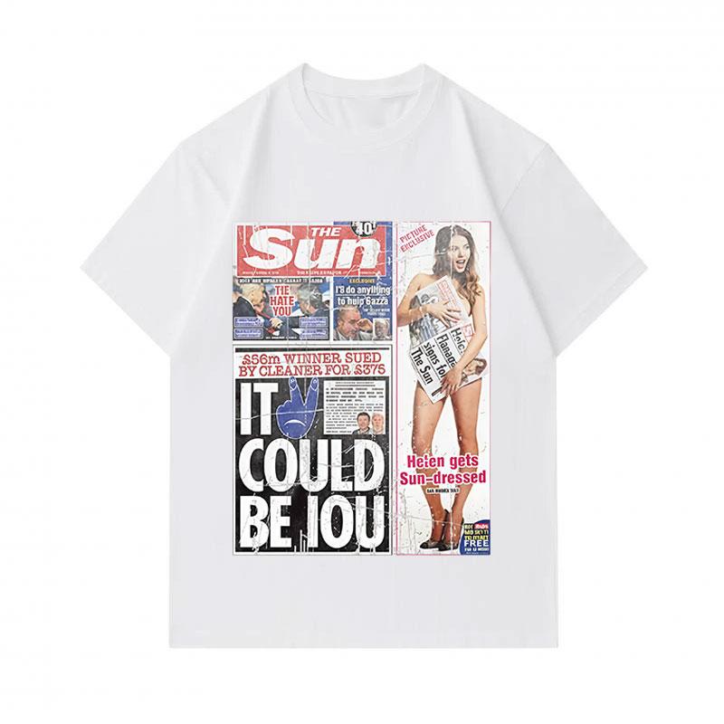 Men's 100% Cotton Crew Neck Short Sleeve T-shirt, Funny Tabloid Newspaper Print Casual Comfy Tee, Unique Fashion Daily Wear Top for Men