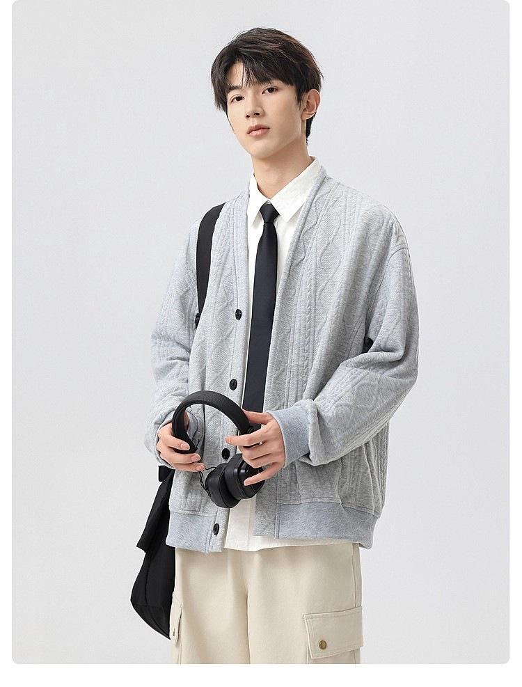 Men's Oversize V-Neck Korean Style Hoodie Cardigan - Casual Plus Size Trendy