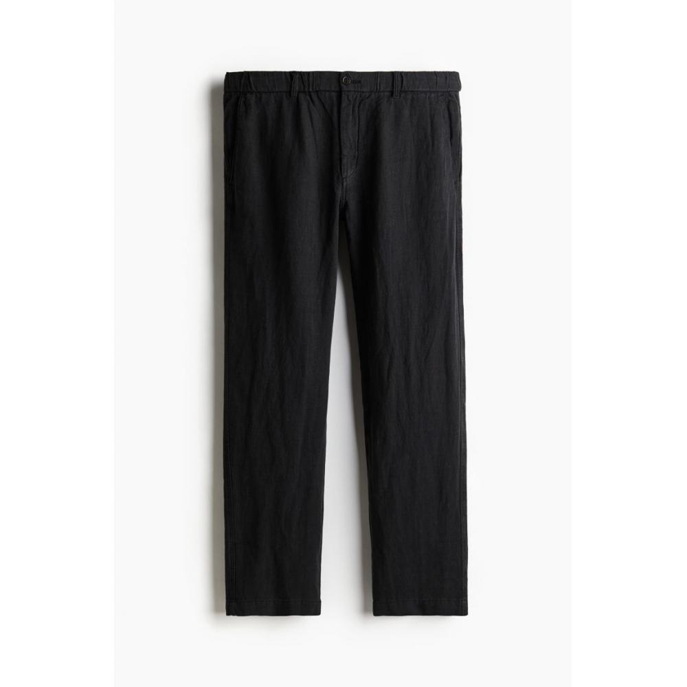 H M Regular Fit Linen Pants Black