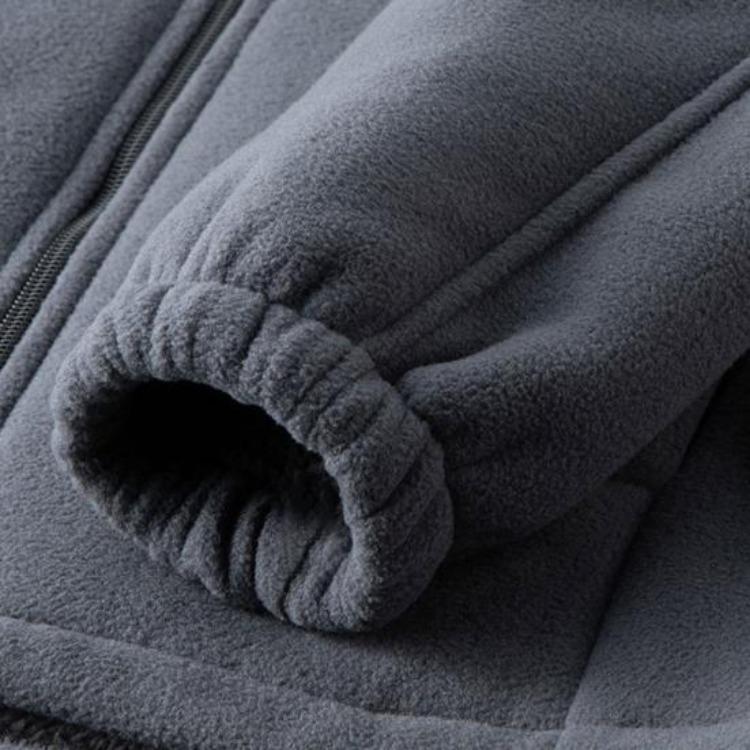 Solid Color Men Coat Stand Collar Cardigan Jacket Polar Fleece Lining Long Sleeve Zipper Placket Daily Wear Outwear