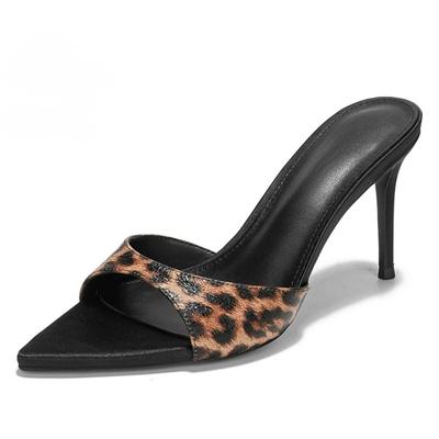Summer High Heels 6cm 8cm Women's Slippers Leopard Fish Mouth Lady Cool Slippers Fashion External Wearing High Heels Shoes