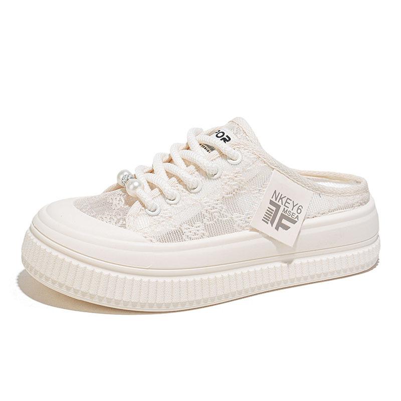 Mesh casual shoes for women in spring and summer 2025 new breathable board shoes with toe caps and no heels half drag women's
