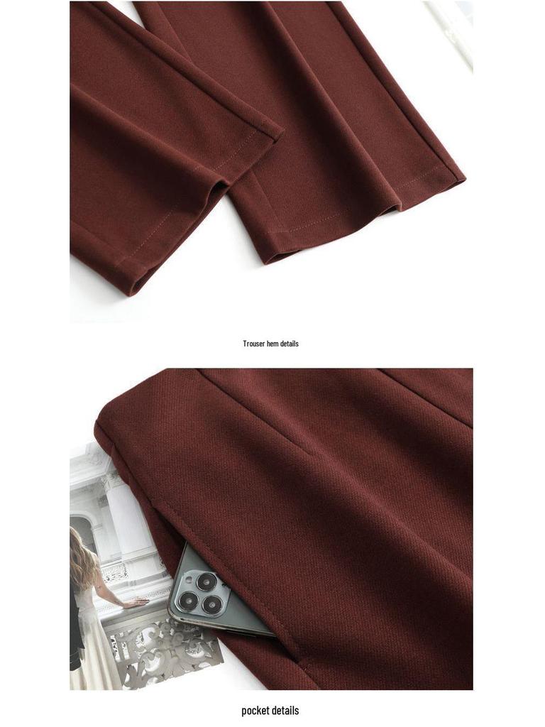 Angola Red High Waist Woolen Wide-Leg Pants for Women - Winter 2025 Style