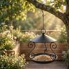 Outdoor Hanging Metal Bird Feeder with Circular Tray and Protective Roof for Garden Balcony Yard Automatic Feeding Station