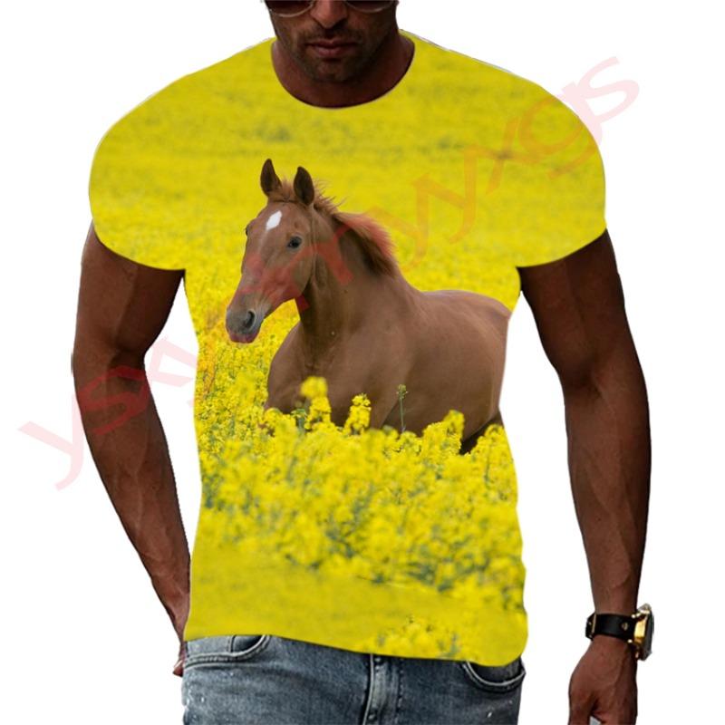 Summer Trend Horse HD Pattern Men T-Shirts Casual 3D Print Hip Hop Harajuku Personality Round Neck Tees Loose Short Sleeve Top