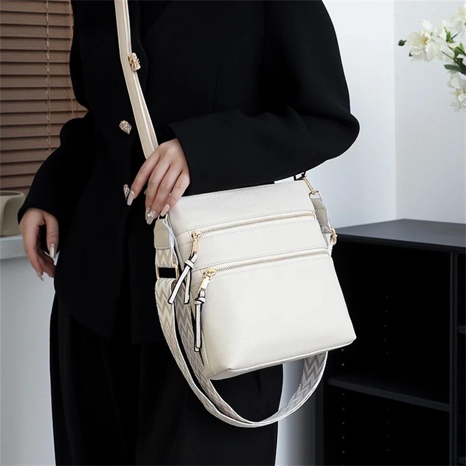 Women's PU Leather Shoulder Bag Multi-layered Messenger Bag Casual Crossbody Bag Soft Zipper Bag