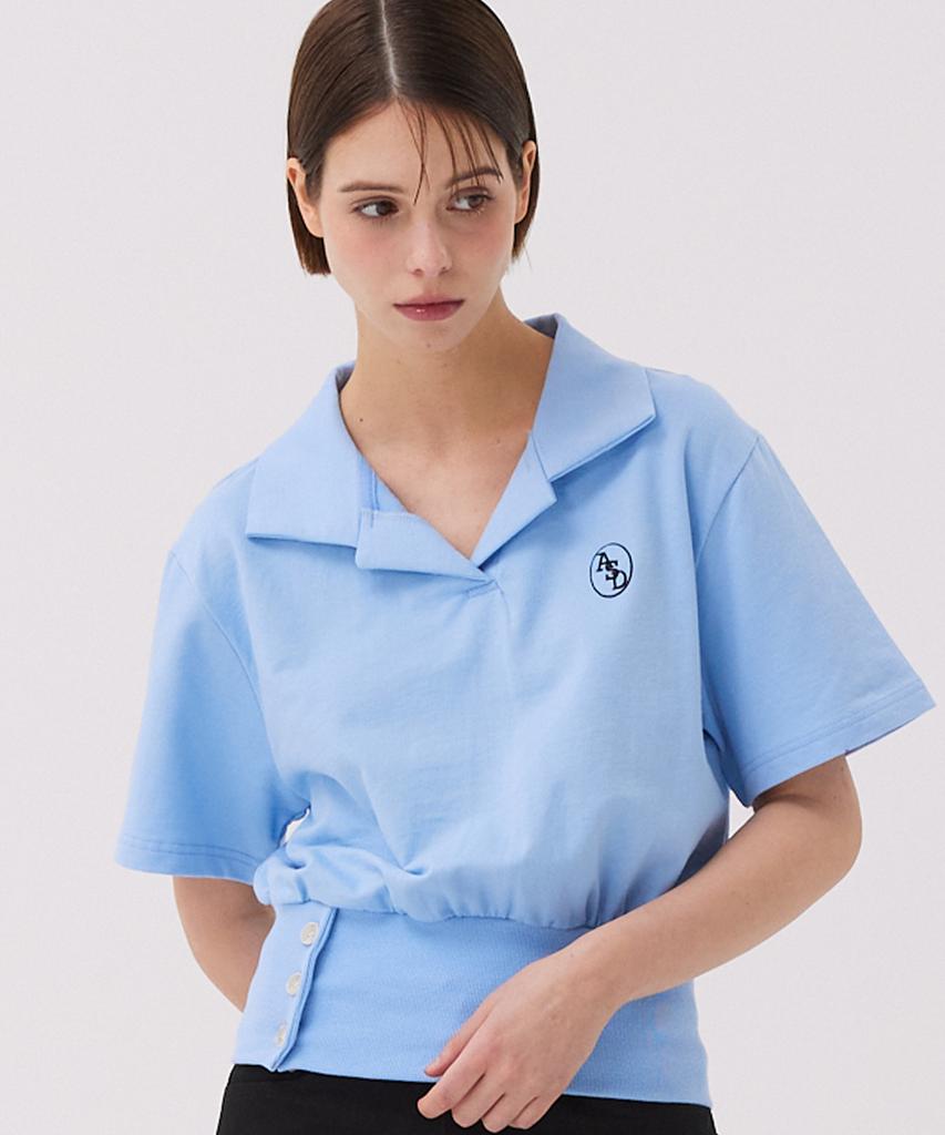 AWESOME STUDIO Button Detail Collared Short Sleeve T-Shirt Black