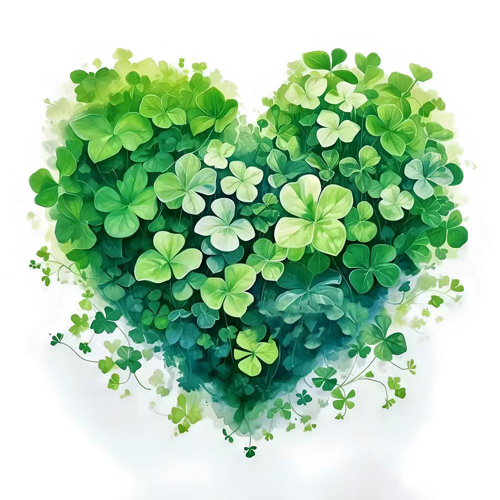 Green Heart-Shaped Lucky Clover Shower Curtain - Waterproof Polyester, Artistic Four-Leaf Design, Grommets, Bath Decor