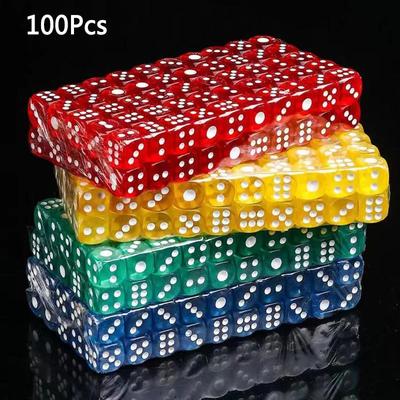 Neu 100 PCS/Set 12mm D6 Würfel Multicolor Transparent Farbe Acryl Abgerundete Kanten 6 Seitige Würfel Für Tisch Brettspiel Trinken Party DND