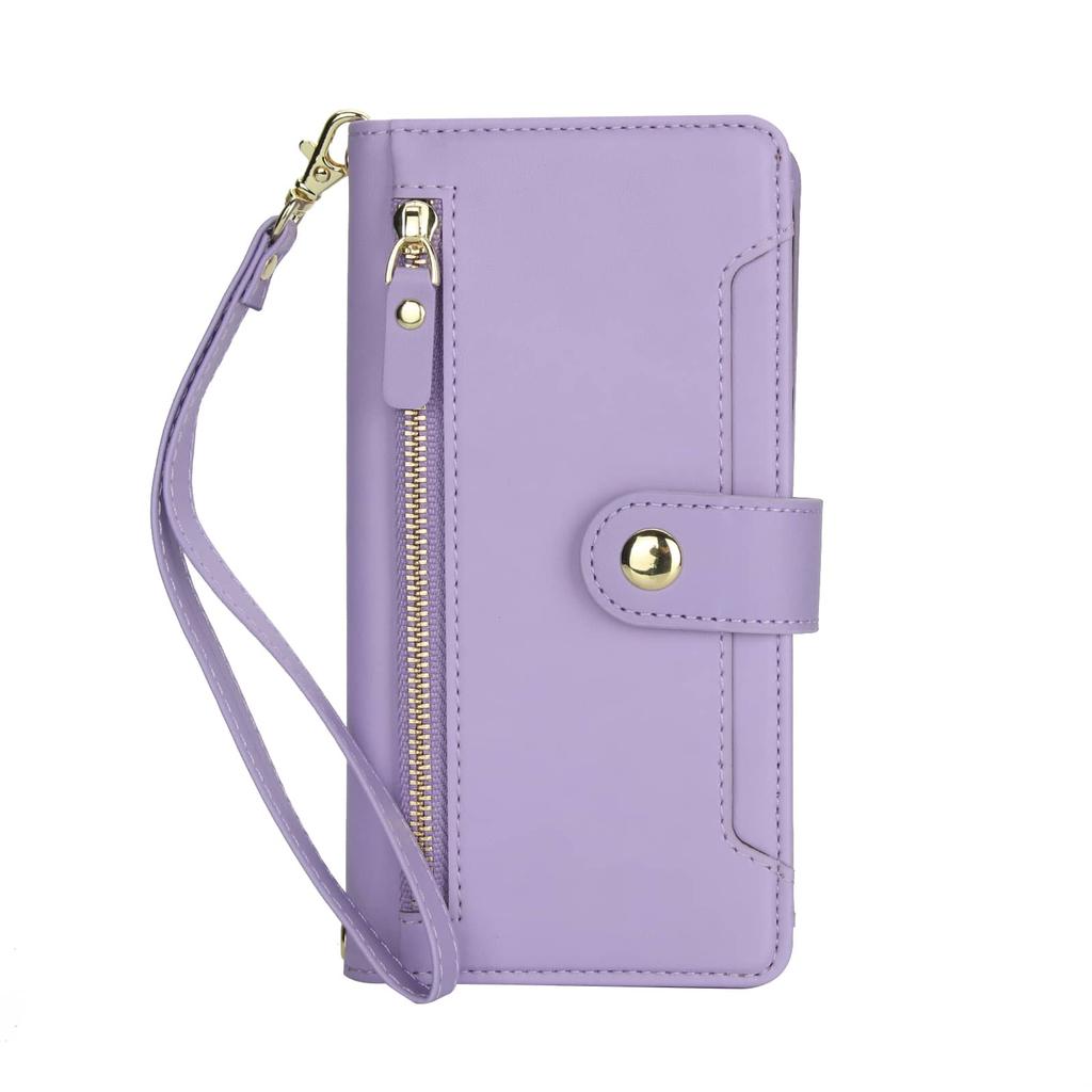 Flip Wallet Case for iPhone 16e/16/15 Pro Max/16 15 Plus, Zipper Pocket Cover with Card Holder Slots, Magnetic Closure, Lanyard