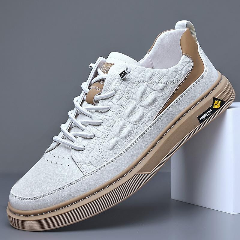 Spring and Autumn New Men's Shoes Trendy Fashion Board Shoes Real Cowhide Little White Shoes Men's Single Shoes Leather Shoes
