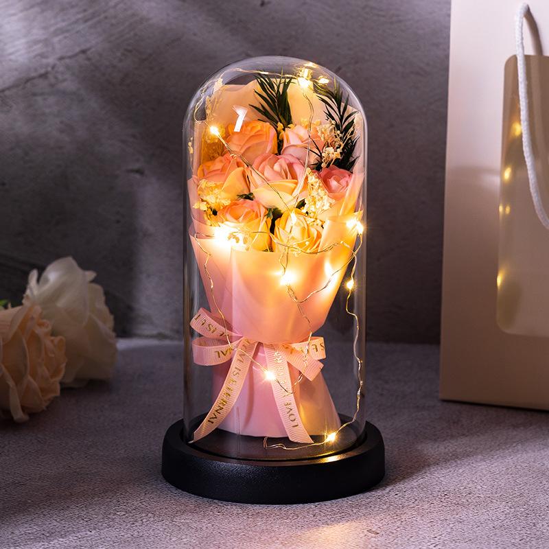 Valentine's Day Birthday Gift Glass Cover Eternal Flower Dried Flower for Girlfriend Rose Gypsy Practical Ornament