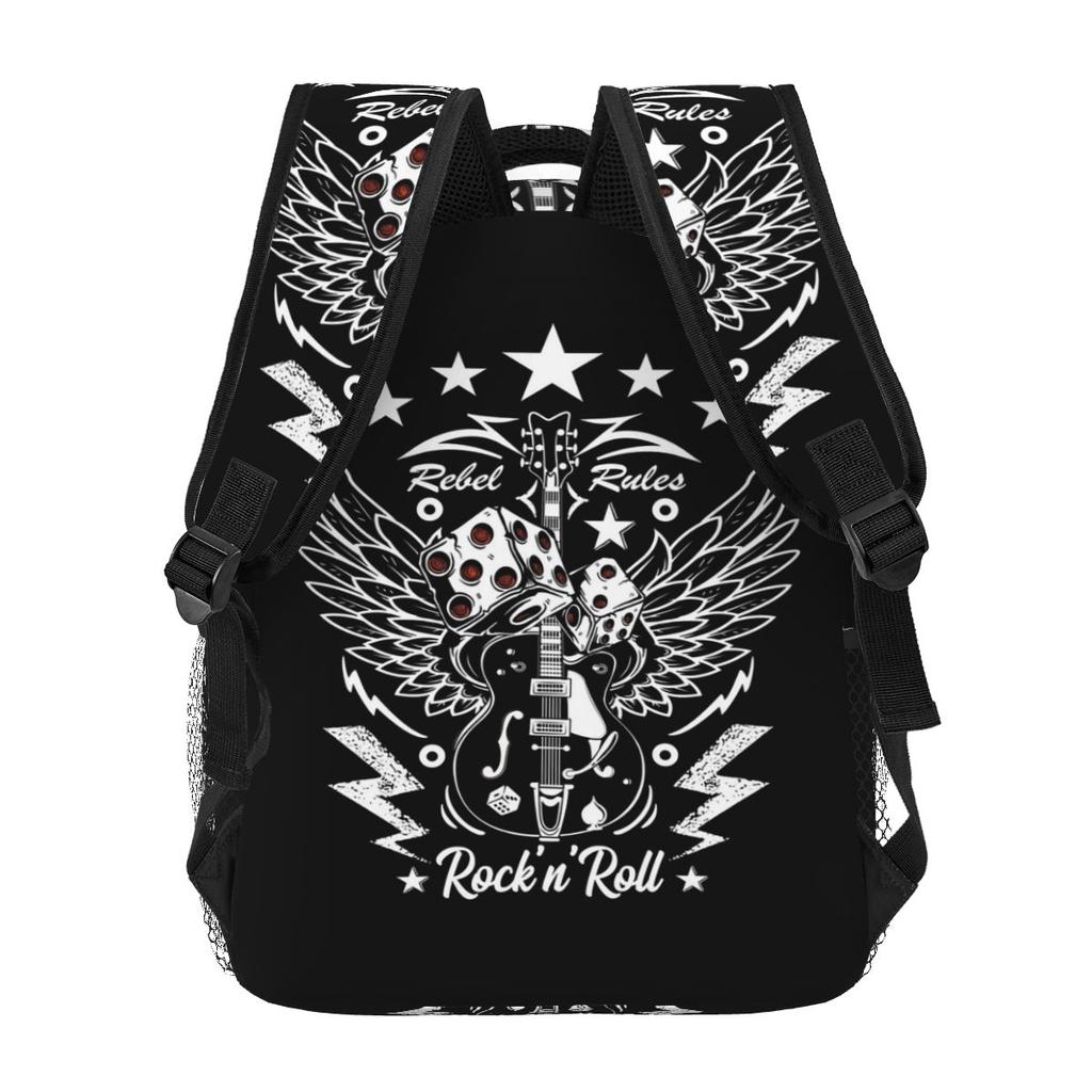 Gotische Rockabilly Rock And Roll Schedel Dobbelstenen Rockers Student Rugzak Schooltas Dagrugzak voor Mannen Vrouwen Boekentas Schoudertassen