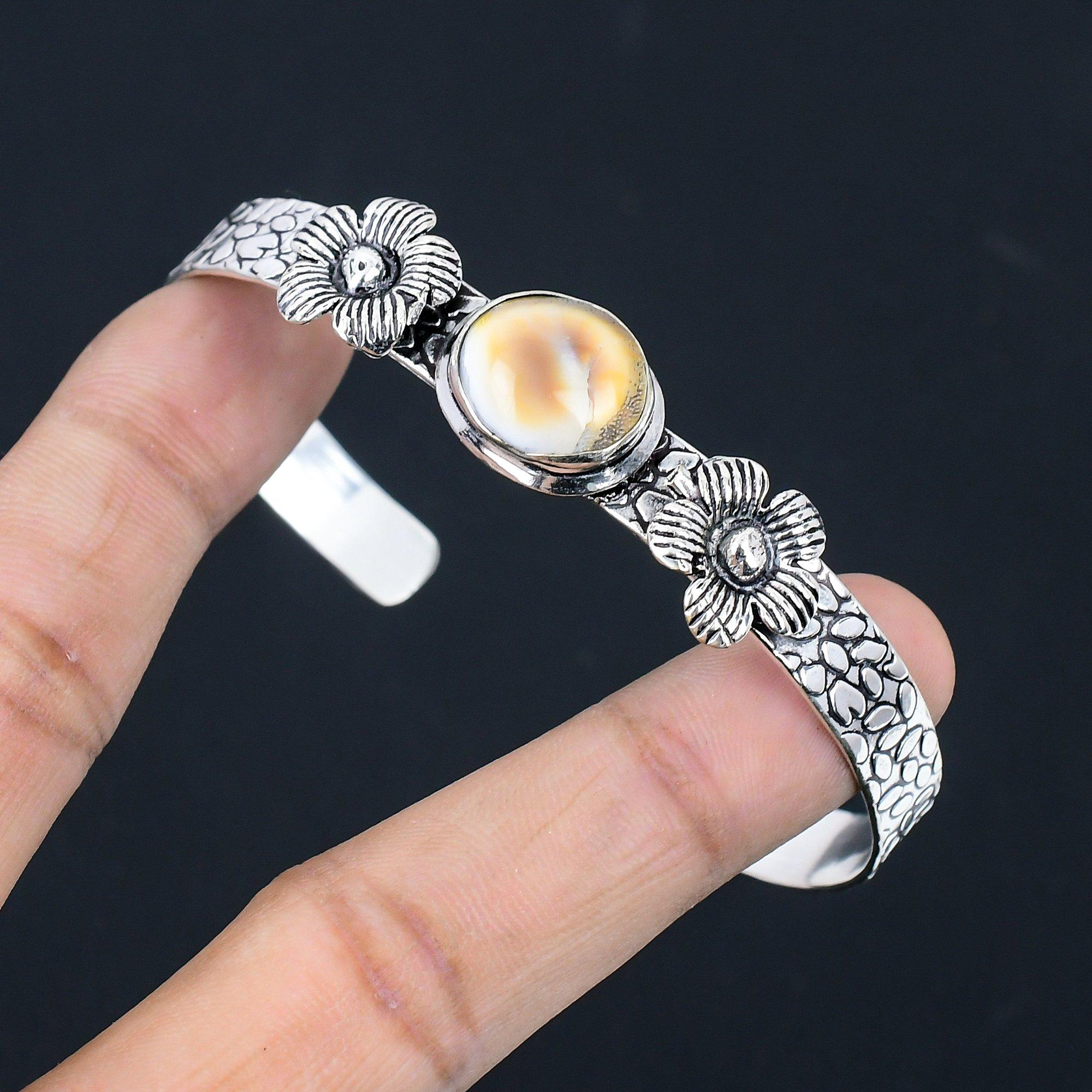 

Daughters Day Sale 925 Silver Natural Shiva Eye Shell New Flower Bangle Bracelet Adjustable
