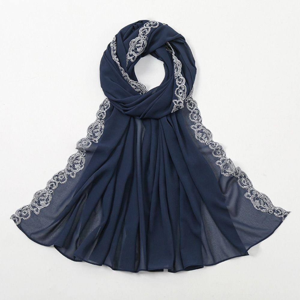 Embroidered Lace Women Long Shawls Solid Colors Summer Wraps Headscarf Hijab Cover  Female Shawl