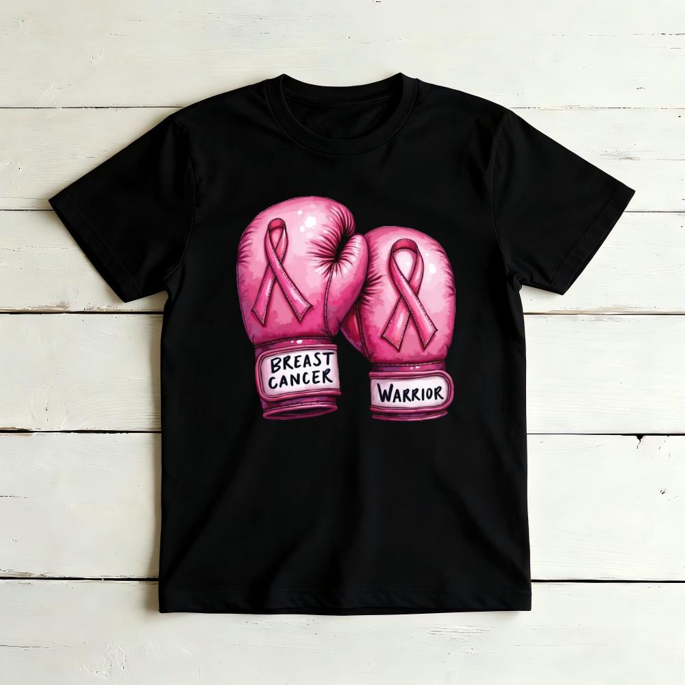 Breast Cancer Warrior Boxing Gloves Graphicunisex Summer Cotton T Shirt Fighting Spirit Inspirational Short Sleeve Casual Top