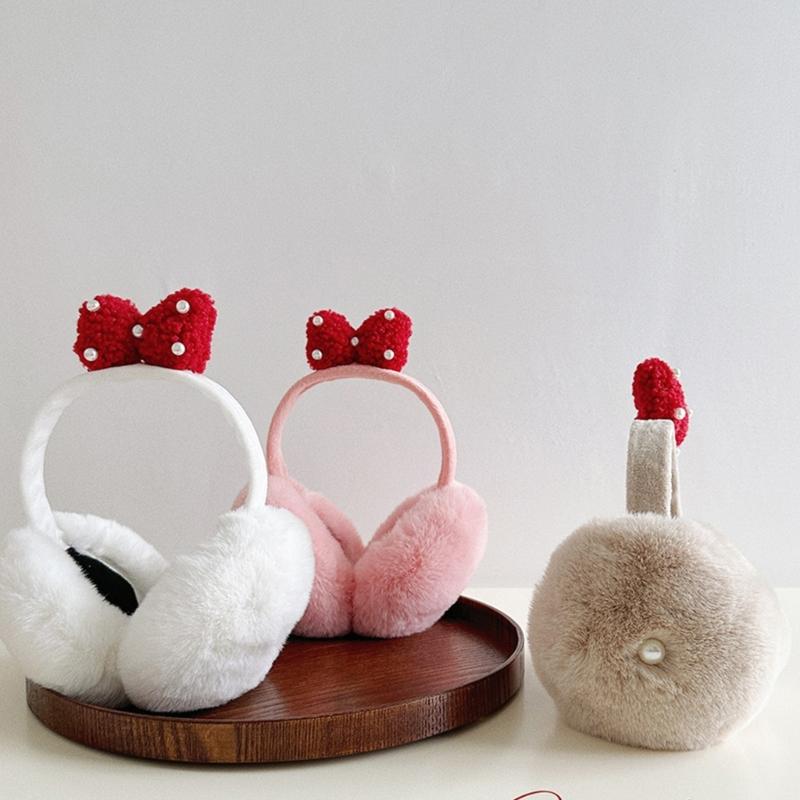 Multipurpose Plush Thermally Earmuffs With Cute Bows Design Comfortable Winter Ear Warmers For Cold Weather Activities