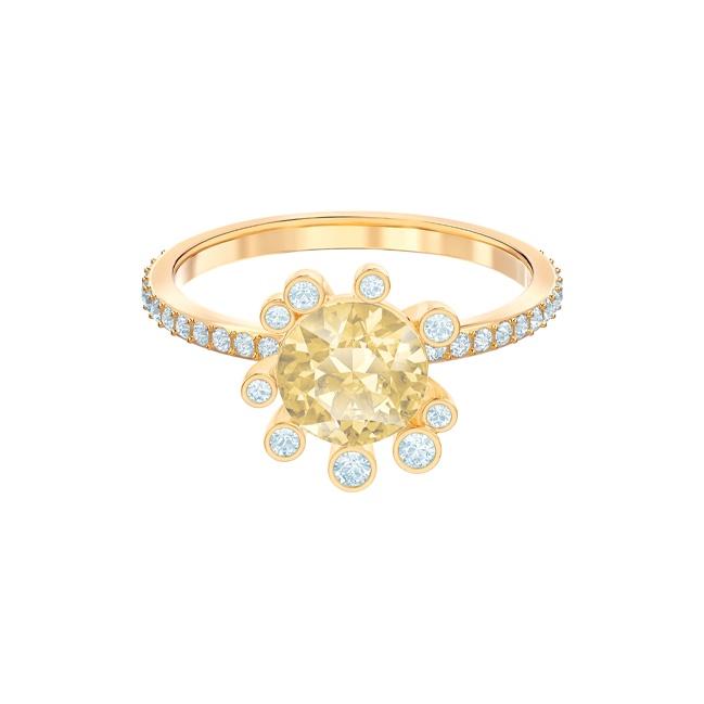 Swarovski Golden Sunflower Petal Cluster Crystal Ring Women ring Rose-Gold 5482704+5482714+5482712 52