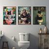 1 Stück rahmenloses lustiges Tier liest Zeitung auf der Toilette Poster Leinwandbild Affe Hund Schwarze Katze Badezimmer Wandkunst Heimdekoration