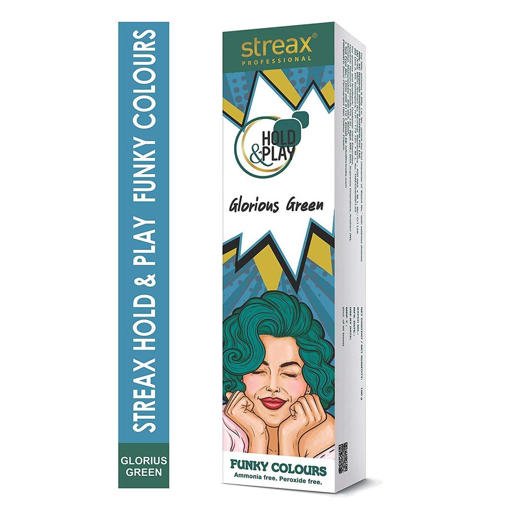 Streax Professional Hold & Play Glorious Green Semi Permanent Hair Colour, Vibrant Ammonia Free Dye, 100g Pack For Trendy Salon Style Looks