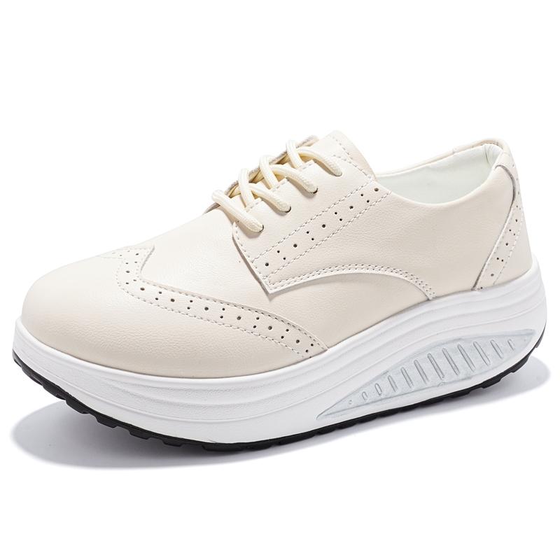 

Women s Brogue Sneakers Height Increase White Leather Platform Casual Black Thick Sole Elevator Shake Shoes EU:41 бежевый