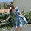 Blumenkleid Damen Sommer Temperament Taille Kurzer Rock Nische Flauschiger Rock Design Süßer Puffärmelrock