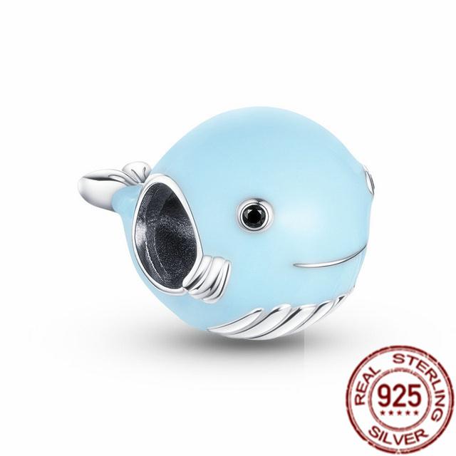 925 Sterling Silver Blue Butterfly Puffer Fish Bead Rainbow Parrot Squid Dangle Charm Fit Original Fasion Bracelet Jewelry Gift