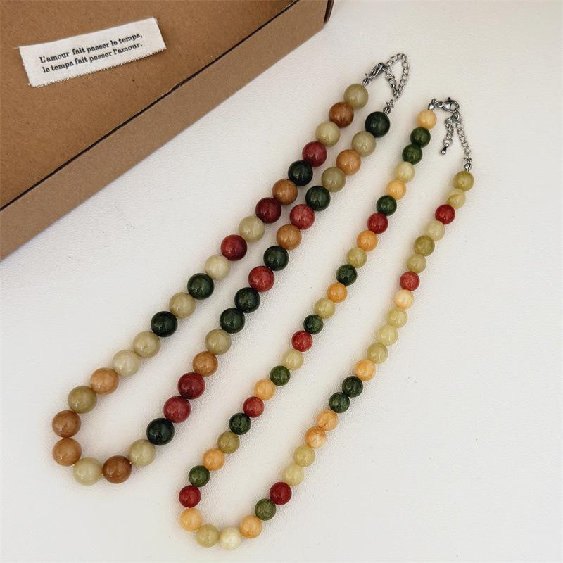Retro Morandi Earth Tone Bead Necklace: Stylish, Durable, Perfect for Layering or Solo Wear