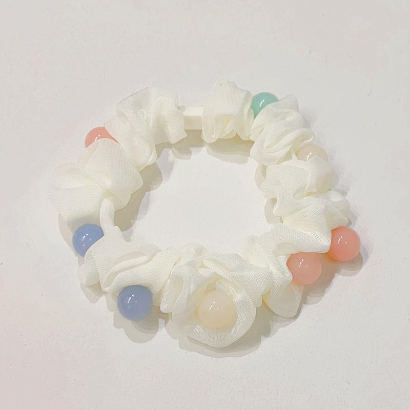 Sweet Candy Color Beads Hair Ropes Fashion Cloth Hair Rings Scrunchies Headwear For Girls Hair Accessories Children Rubber Bands