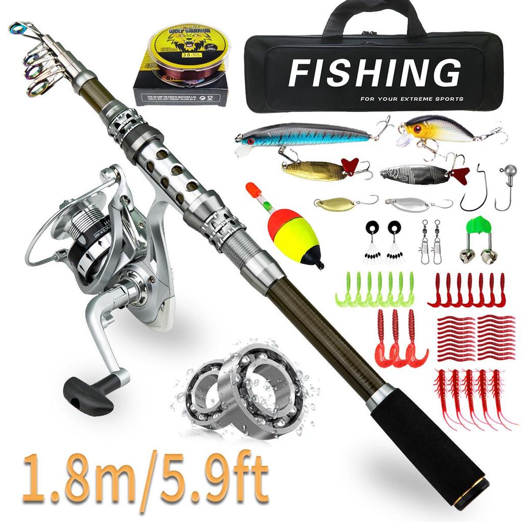 Portable Telescopic Fishing Rod & Reel Set with Soft Bait, Hook, and Line for Long Cast Sea Fishing