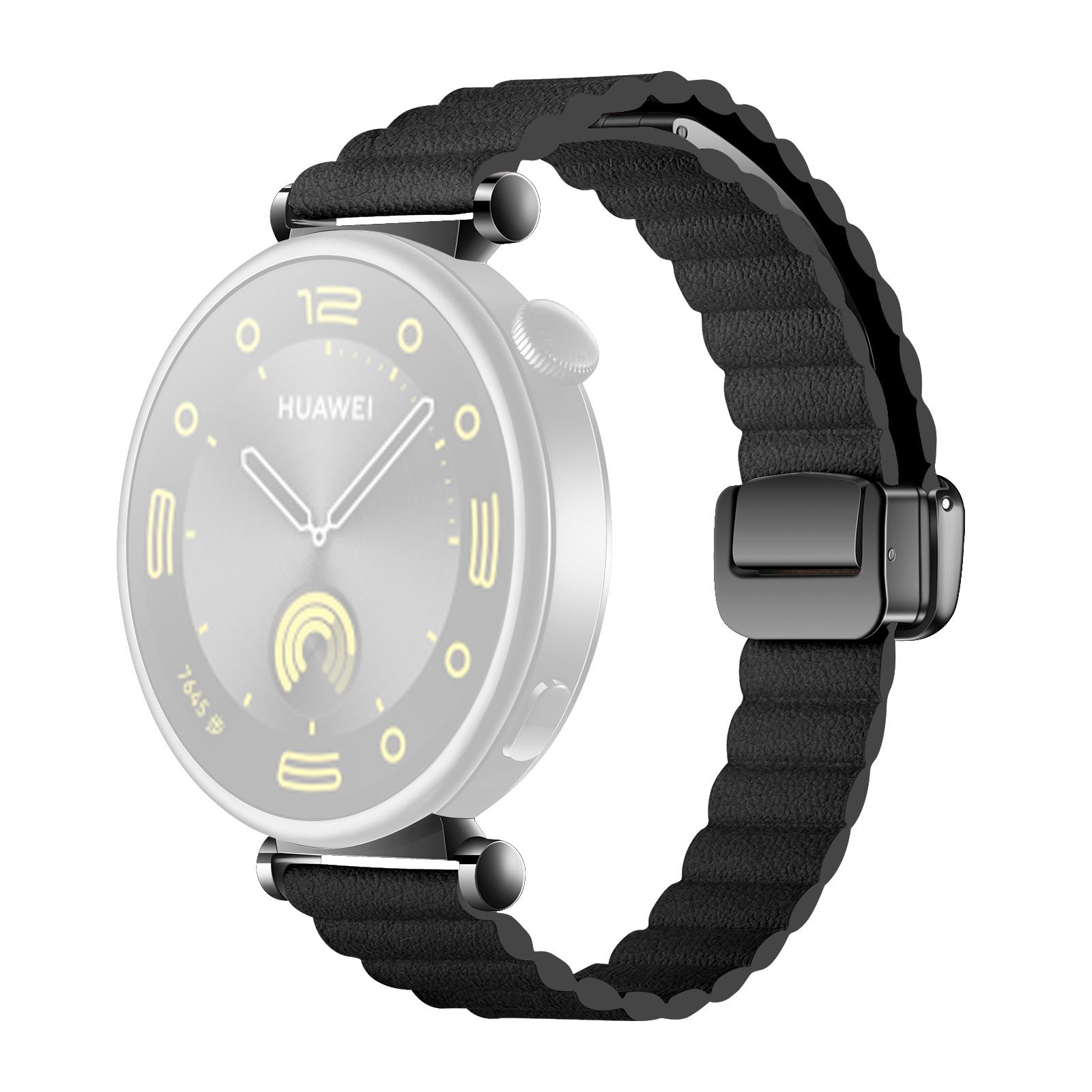 

18mm Universal Watch Band Genuine Cow Leather Coated Silicone Magnetic Strap Replacement Black