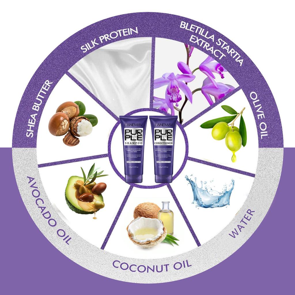 2pcs Purple Hair Shampoo and Conditioner Set for Blonde & Silvery Hair - Deep Conditioning & Neutralize Brassiness, Restore Vibrancy & Cool Tones