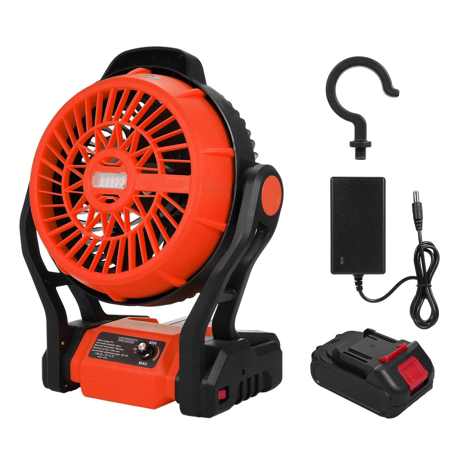 

Вентилятор для кемпинга со светодиодным фонарем, 1500 мАч, 8-дюймовый перезаряжаемый уличный вентилятор для палатки, вращение головки на 270 градусов и EU Plug оранжевый