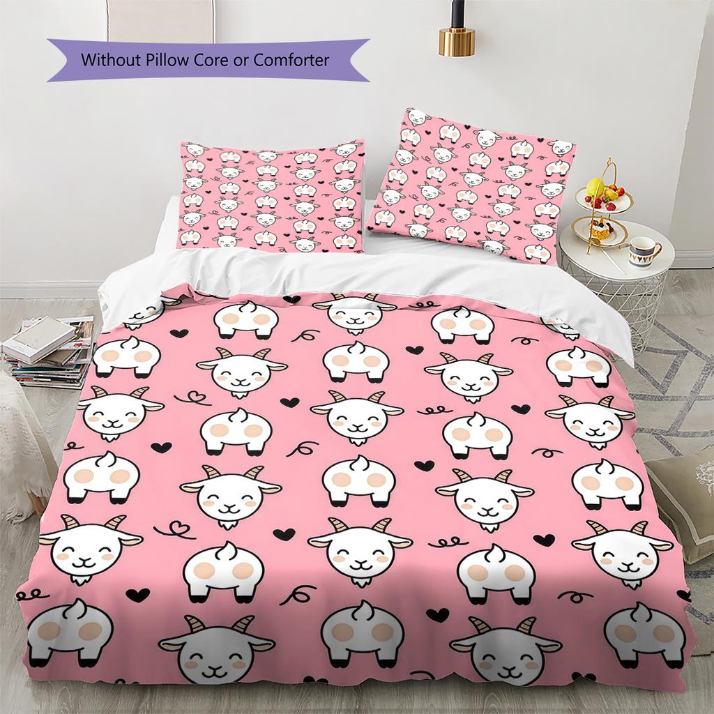 Pink Cartoon Art Pattern Bedding,Quilt Set Quilt Cover Pillowcase Home Birthday Gift (1 * Duvet Cover + 2 * Pillowcase, Without Core)