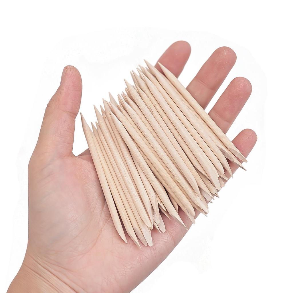 100-Piece Double-Ended Orange Wood Cuticle Pushers (11.4cm) - Nail Dotting Tools