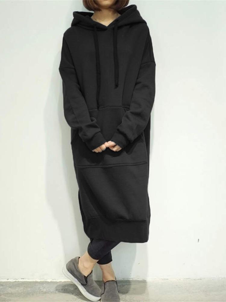 Plus Size Women's Solid Color Long-Sleeve Casual Sweatshirt and Windbreaker Coat