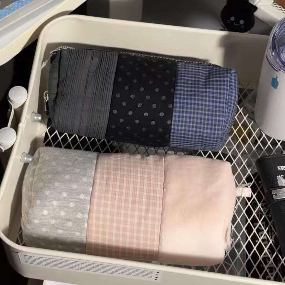 Plaid Pattern Pencil Case Polka Dot Patchwork Pencil Case Japanese Style Pen Bag  Office Use