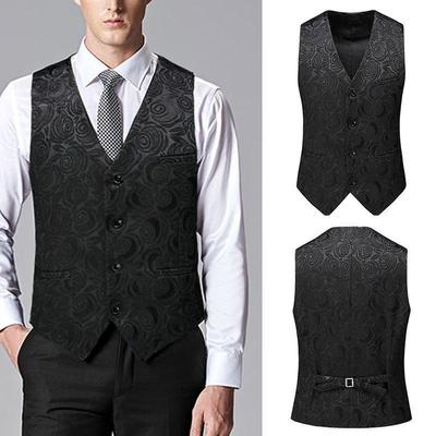 Herren Herbst/Winter Slim Fit Anzugweste, Schwarz/Weiß Casual, Große Größe, Hohles Design