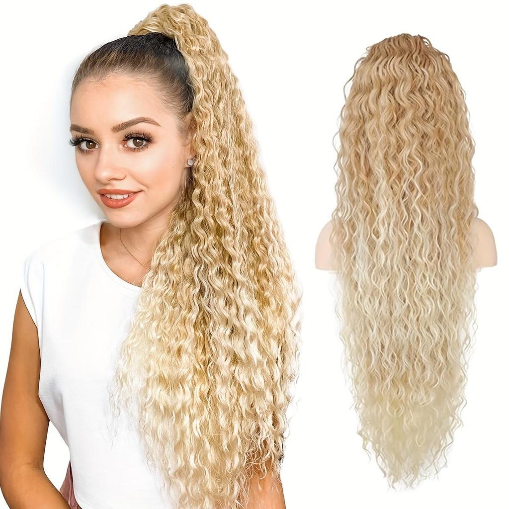 Extensão de Rabo de Cavalo com Cordão Ondulado para Mulheres 36 Polegadas, Peça de Cabelo Sintético Longo Leve, para Uso Diário, Festivais, Festas