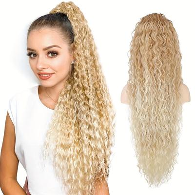Extensión de cola de caballo con cordón y ondas rizadas para mujer de 36 pulgadas, postizo sintético largo y liviano, para uso diario, festivales, fiestas