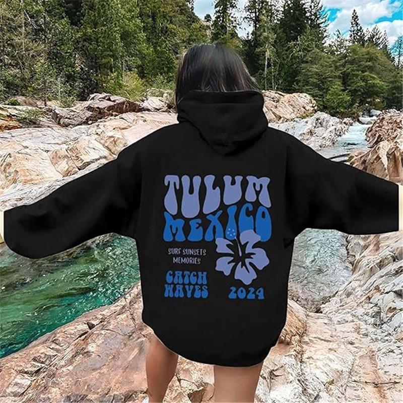 New S--5XL European Size Women's Shoulder Sleeves Threaded Cuffs Hem Sweater Hoodie Oversized Letter Printing