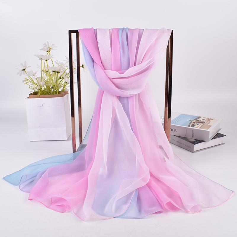 Spring/Summer New Three Color Gradient Silk Scarf 75 * 180 Georgette Long Scarf