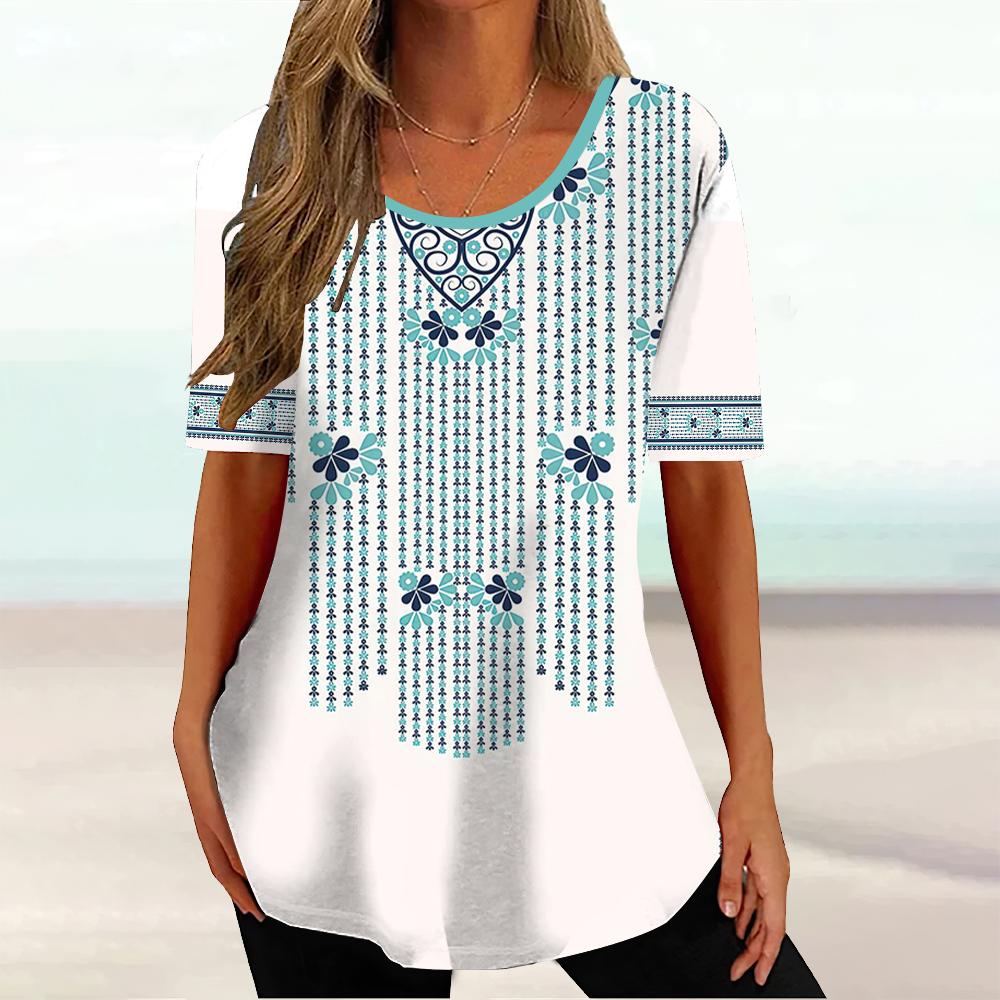 Africké etnické dámské tričko Tribal Tribal Krátký rukáv Dámský Klasický svetr Léto s výstřihem do O Volné Streetwear Denní oblečení