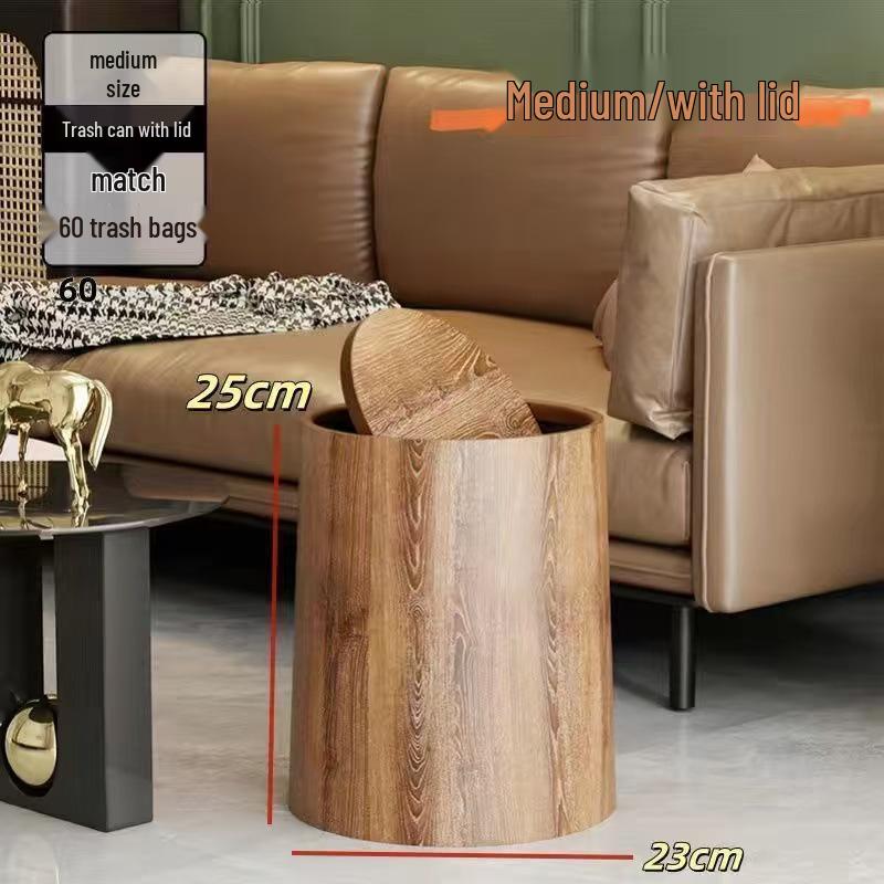 Retro-Style Flip-Top Hotel Paper Bin: Large Capacity Trash Can with Wood Grain Design for Office and Home