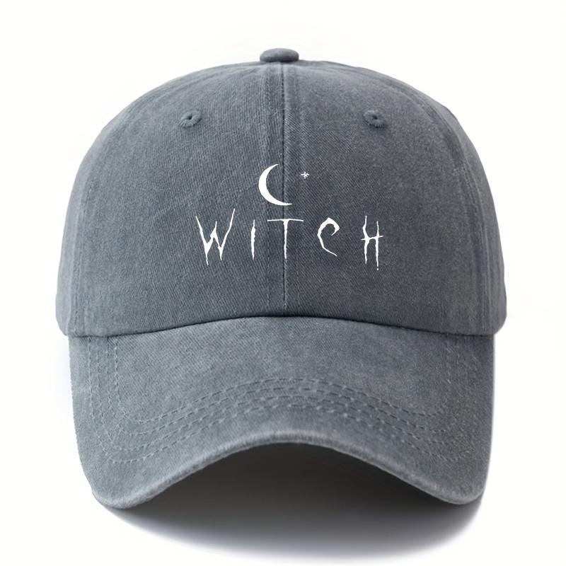StoffHerstellung Unisex WITCH Baseballkappe Geeignet für Halloween Vintage Gewaschen Gebogener Schirm mit WITCH Sternen Print Leichtgewicht
