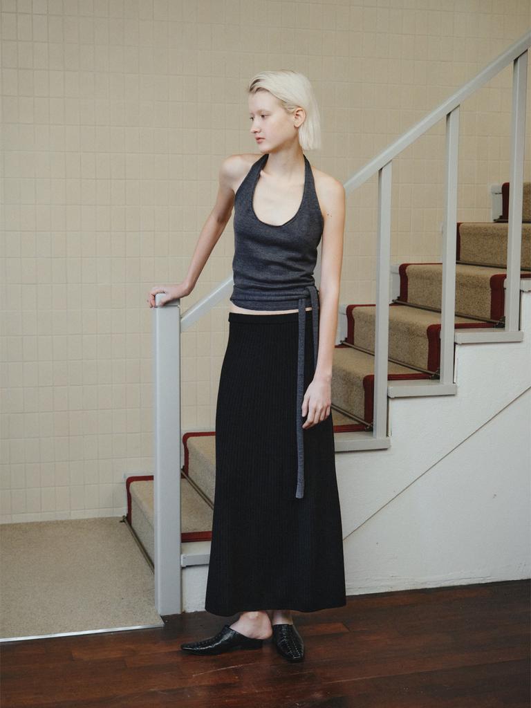 Reply Wool Long Knit Skirt_Black