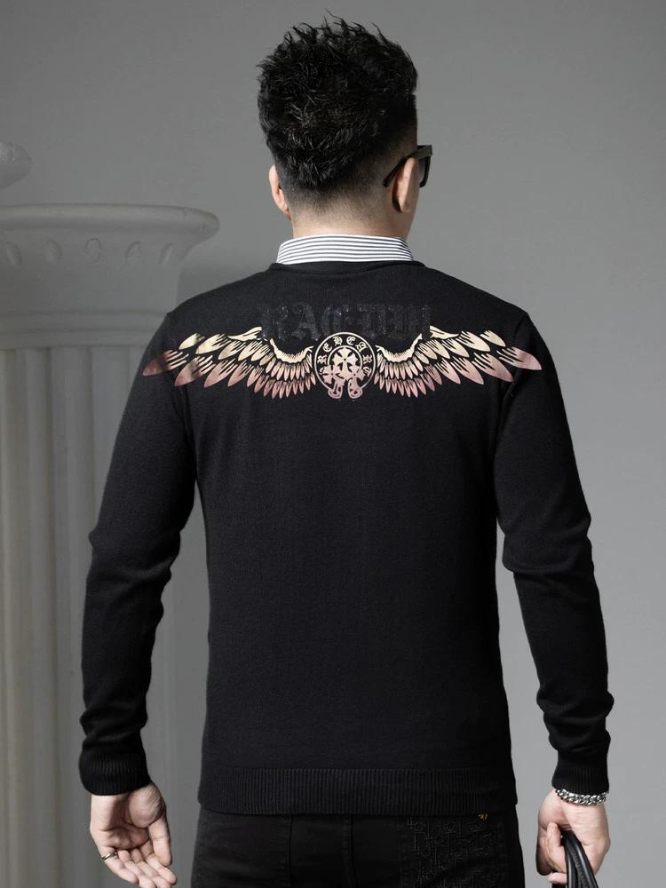 European Trendy Brand Gold-Stamped Cardigan Sweater for Men, 2025 New Autumn and Winter Style, Faux Two-Piece Knitwear, Warm Wool Sweater