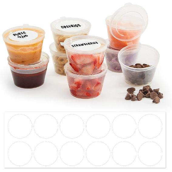 50 Pack BPA-Free Disposable Baby Food Freezer Storage Containers Hinged Lids (3 Oz) Labels | Leak-Proof | Travel Snack Cups | Store Homemade, Organic